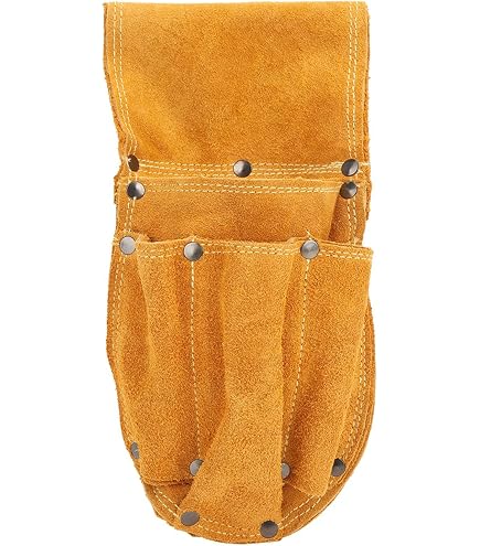 Borsa Porta Attrezzi In Vera Pelle Per Carpentiere – 2 Tasche + 2 Asola Per Martello E Tenaglia