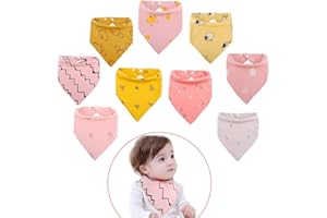 Viedouce Babero Bebe 9 Piezas,Bandana Bebe para Niños Niñas,Baberos Bebe Recien Nacido Algodon con Ajustables Botón,Suave & Absorbente