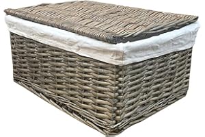 TOPFURNISHING Oak Lidded Wicker Storage Toy box Empty Xmas Hamper Basket Lining (Oak, Extra Large (46x35x24cm))