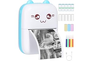 ESTIFE Mini przenośna drukarka termiczna Bluetooth, do ponownego ładowania, kompatybilna z iOS i Androidem, niebieska