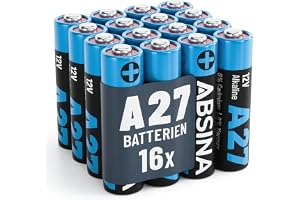 ABSINA 27A 12V batteri för garageportsöppnare och mycket mer | 16-pack - batterier A27 12 Volt alkalisk mini läckagesäker & m