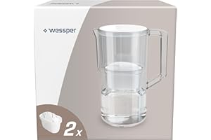 Wessper Water Filter Jug 2.5 L Aqua Max Basic, Set Water Jug and 2 Filters Compatible with Brita Maxtra, Water Filter System Reduction of Limescale, Chlorine - White
