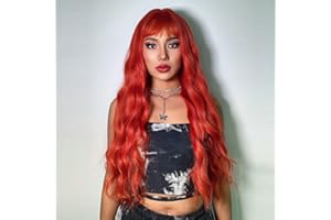 Kellynee Red Wig with Bangs - Long Wavy Bright Red Wigs for Women, Natural Realistic Synthetic Heat Resistant Hair, Best Wigs for Daily/Halloween/Party/Cosplay