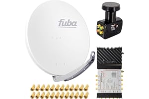 PremiumX Satelliten-Komplettanlage Fuba DAA 850 W Satellitenschüssel Alu Weiß 5/8 Multischalter Quattro LNB 24x F-Stecker, 1 SAT 8 Teilnehmer