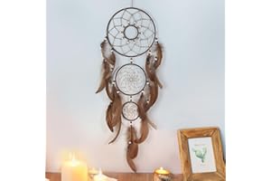 Nice Dream Grand Attrape-rêves pour la Chambre à Coucher Marron Boho Attrape-rêves Décoration Murale Ornement Suspendu Décoration de Chambre pour Adolescent