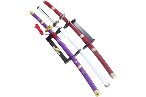 Pack 3 Katanas One Piece en Bois - Lame Zoro Sabre Epee Enma Wado Kitetsu - Cosplay Camping + Présentoir