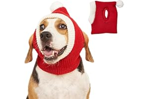 Winmany Cappello natalizio per cani con fori per le orecchie, taglia S, M, L, invernale, lavorato a maglia, con pompon, scaldacollo, paraorecchie, grazioso costume natalizio (M)