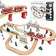 XWGKLN Wooden Train Set for Toddler, 72PCS with Electric Train Railway,Magnetic Train, Bridge Track for Kids Age 3 4 5 Years Old and Up, Birthday Christmas, New Year Gifts for Boys, Girls