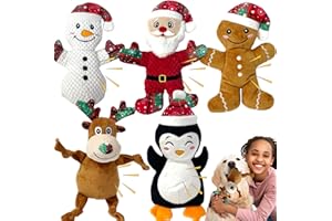 CIIVURR 5 Pieces Christmas Squeaky Interactive Dog Toys with Crinkle, Plush Toys to Keep Them Busy for Boredom, for Small Medium Large Dogs - Santa/Penguin/Snowman/Gingerbread man/Deer
