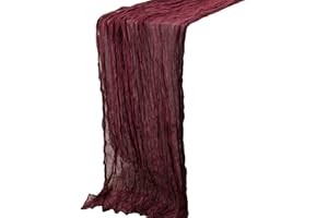 Time to Sparkle Cheesecloth Table Runner 90X400CM Vintage Gauze Romantic Table Runner for Wedding Bridal Shower Birthday Party Table Decor Burgundy