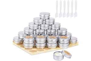 MELLIEX 30 Pots en Aluminium de 15 ml, Pots de Contenants Cosmétiques Vides Avec Spatule et Autocollants d'Étiquettes Pour Échantillon, Baume à Lèvres