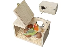 GOMETY Nichoir pour Perruches, 19.5x12x12cm Oiseaux en Bois BoîTe D'éLevage Design Transparent, Nichoirs en Bois Naturel, BoîTe Nid pour Perroquet pour Calopsittes Perruches InséParables
