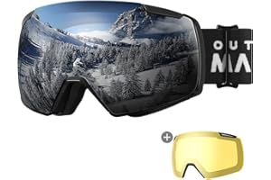 OutdoorMaster Heron Ski Goggles with 2 Lens, Frameless, Magnetic Interchangeable HD Toric Lens, OTG Snowboard Goggles