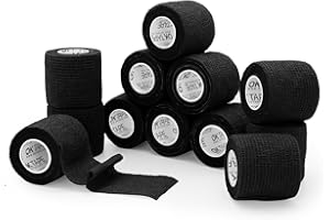 OK TAPE adhésif auto - adhésif bandage 12 Rouleaux, 5cm x 4.5m non tissé adhésif Sport Pack tape,Veterinary Pack bandage tape pour pouce poignet cheville,Noir