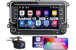 TOUTBIEN Android Autoradio mit Rückfahrkamera für VW Golf, Passat, Seat, Touran, Skoda, 2 DIN Car Radio, Wireless CarPlay & Android Auto, 2GB+32GB Speicher, Physischer Lautstärkeregler, EQ, MirrorLink