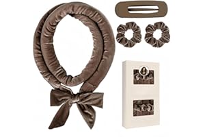 Ymoryiyi Heatless Curls Blowout Overnight - Velvet Curler Set 160 cm with 2 Headbands & Clip, Non-Slip for Volume Curls without Heat (Brown, L)