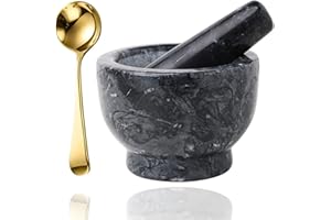 Mortier et pilon avec chocs en marbre avec cuillère en granit ail et épices, mortier à herbes avec pilon, moulin à poivre, mortier concasseur à pilule, mortier à épices et bol à pilon