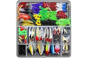Lurowo Leurres de pêche Kit, Fishing Lures kit de Peche,Plastique vers,Minnow,Popper,2 Leurres Grenouille,141pcs artificielles pêche leurre Kit d'appâts de Pêche Portable avec Boîte