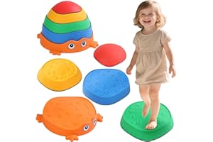 CHIDIAM Pietre di Bilanciamento per Bambini,5 Pietre di Equilibrio Impilabili Antiscivolo Stepping Stones,Giochi Equilibrio per Bambini,Percorsi Ostacoli Bambini per Interni ed Esterni,Promuove Coordinazione