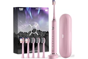 Sonic Electric Toothbrushes Adults JTF Rechargeable Electric Toothbrush Sonic Toothbrush Pink Whitening Toothbrush with Travel Case, 6 Dupont Head, 5 Cleaning Mode, 2 Minute Smart Timer, Gift