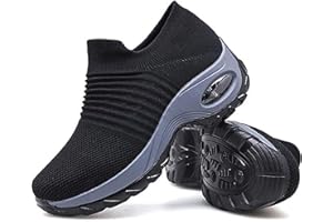 ANYRAIN Womens Slip On Walking Shoes - Breathable Mesh Sock Sneakers Athletic Road Running Trainers Air Cushion Platform Wedge Shoes