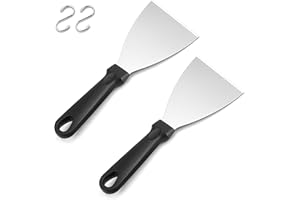 Herogo 2 Pieces Griddle Scraper Set, Stainless Steel Grill Scraper with Black Plastic Handle for BBQ, Burger, Steak, Kitchen, for Grilling teppanyaki Meat, Cleaning The Grill pan, Dishwahser Safe