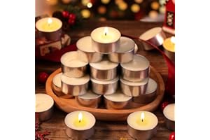 LETINE Tealight Candles | 25 Pack - 6 Hour Long Burning Natural Vegan Tea Lights, Paraffin-Free, Unscented Tealights for Christmas Party, Home, Wedding, Emergency