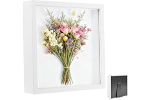 HUAMIRRA Cornice Portafoto 3D, Cornice per Oggetti Profonda 3 cm, Cornice Profonda da Riempire 30 x 30 cm, con Lastra Acrilica Trasparente, Cornice 3D per Bouquet di Nozze, Cornice in Legno Profonda, Bianco