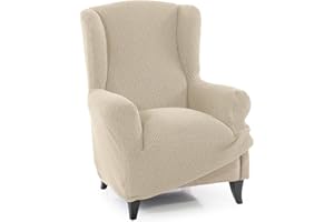 FAVERTI® Funda Super Elástica Sillón Orejero 1 Plaza 70 a 100 cm | Modelo NOVELE | Beige | Protector de Calidad de Tejido Jacquard Tacto algodón | Protector Sillón orejero