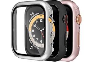 Dirrelo 3 Pack PC Case Compatible with Apple Watch Series 6/5/4/SE 40mm Tempered Glass Screen Protector, Full Cover Thin All-Around HD Protective Bumper Case for iwatch 6/5/4, Silver/Rose gold/Black