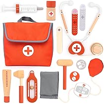UMU® Kinderen Houten Kapper Speelset met Tas voor Kappersgereedschap incl. Kappersmantel, Schaar, Haarstijltang, Spiegel e.d., 18-delig Set, Speelgoed voor Rollenspel voor 3, 4, 5 jaar oud