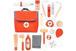 umu® Mini Malette Docteur Enfant en Bois – Kit Médecin 14 Pièces avec Stéthoscope, Thermomètre, Tensiomètre, Seringue et Plus, Jouet Docteur pour Enfants dès 3 4 5 6 Ans, Jeu d’Imitation Éducatif