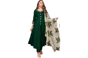 ELINA FASHION Indischer Kurti für Damen mit Hose & Dupatta | Rayon-Foliendruck Lange Kurta Partykleidung Kurtis für Damen Tunika Tops
