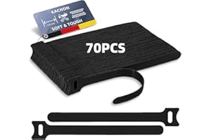 KACNON 70 Stück Klettband Kabelbinder Schwarz, 150x12 mm Wiederverwendbare, Verstellbare Kabelbänder für Haus, Büro und Garten