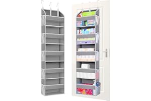 TAHAVICE Portaoggetti da Appendere con 5 Ripiani e 3 Ganci, Organizer da Appendere Salvaspazio, Mensole da Appendere per Porta per Camera da Letto, Bagno, Cucina, Furgone, Campeggio (grigio chiaro)