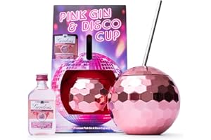 BEAMS INTERNATIONAL Pink Gin Gift Set - Christmas Gin Gifts for Women, Includes Gordon's Pink Alcohol Miniature, Disco Ball Cup & Metal Straw - Flavoured Gins for Her, Alcohol Gift Set, Birthday Womens Gifts
