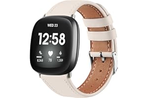 Oumida Leather Band for Fitbit Versa 4 Strap&Sense 2 Strap, for Men Women, Soft Adjustable Sport Leather Replacement Straps for Fitbit Versa 4/3 / Sense 1/2
