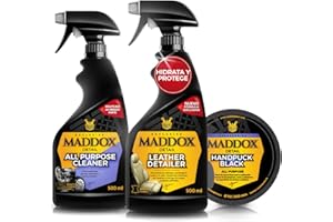 Maddox Detail - Set Completo de Detailing para Autos | Cuidado Superior para Interior y Exterior | Incluye 1 Leather Detailer 500 ml, 1 Handpuck Black y 1 All Purpose Cleaner 500 ml