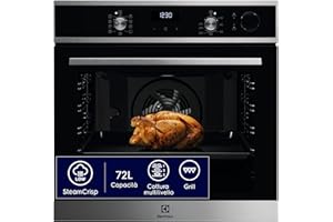 Electrolux Serie 600 Forno a Vapore SteamCrisp da Incasso, 72 L, Multifunzione con Cottura a Vapore, Classe A, Pulizia AquaClean, Display LED, Acciaio Inox, 589x596x569 mm, LOC5H40X2