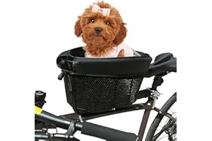 LUKHMELF Dog Bike Basket, Adjustable Safety Strap Pet Bike Basket, Bike Dog Basket with Black Liner,for Up to 15lbs Small Dogs Cats Pets(Black)