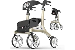 VOCIC Deambulateur pliable léger,Déambulateurs à roues et rollators avec siège,Dossier réglable en profondeur et en hauteur,Déambulateur en aluminium d interieur à l'exterieur,Vert