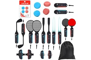LCLALAY Switch 2 Sports Accessories Bundle for Nintendo Switch 2 (2025), 16-in-1 Sports Party Pack Kit with Joycon 2 Grips, Golf clubs, Baseball/Tennis/Table Tennis Racket, Wrist/Leg Straps, Swords