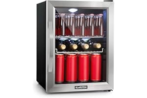 Klarstein Beersafe Mix It - Nevera pequeña, Mini nevera con puerta acristalada, Frigoríficos pequeños con iluminación LED, De 0 a 13°C, 42 dB, Silencioso, 2 Rejillas metálicas, 33 L, Negro
