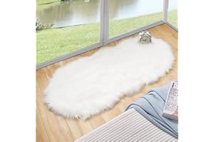 ORINOVA Kunstfell Teppich Weiß Flauschig Fellteppich 60x120 cm Kuschelteppich Bettvorleger Schlafzimmer Weich Wohnzimmer Waschbar Fellform