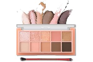 Erinde Palette di ombretti a 10 colori, per il trucco degli occhi con glitter opachi, neutre ad alto pigmento, Sfumabile a lunga durata, con pennello professionale