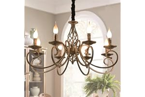 ‎GANEED Ganeed Rustikale Kronleuchter, 8 Lichter Kerze Französisch Land Kronleuchter, Vintage Eisen Pendelleuchte Hängelampe für Bauernhaus, Kücheninsel, Esszimmer, Schlafzimmer