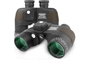 BOSSDUN 10X50 Prismáticos Marinos para Adultos Impermeable con Brújula Brújula BAK4 a Prueba de Niebla Prism Lens Binoculares Militar para Navegación Navegación Observación de Aves y Caza (Y)