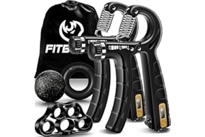 FitBeast Kit de Entrenamiento para Fortalecer Agarre 5 Piezas, 2 Resistencia Ajustable para Antebrazo, Estirador de Dedos, Anillo de Agarre y Bola de Alivio Estrés para Atletas