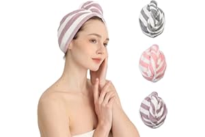 Good Nite 3 Pack Microfibre Hair Drying Towel Wrap Super Absorbent Twist with Buttons Dry Hair Turbans for Women Girl Wet Hair