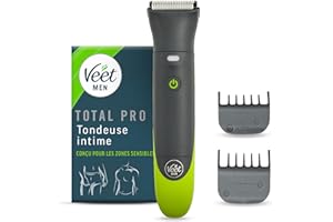 Veet Men Total ProTM* Tondeuse Intime Pour Homme - Rasoir électrique Multi-Usage pour Aine, Barbe et Corps – Chargeur USB – 100% étanche (IP67)
